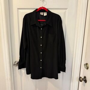 Vintage Main Street Blues Women Plus 2X Black Button Up Faux Suede Shirt Top